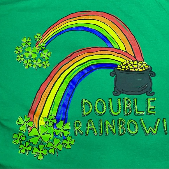 ST PATRICKS DAY Double Rainbow Pot of Gold Clover Green Graphic Tee XL - Picture 7 of 8